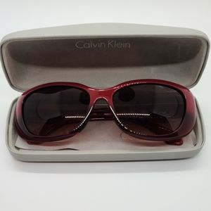 Calvin Kline Woman's  Red Rectangle Sunglasses